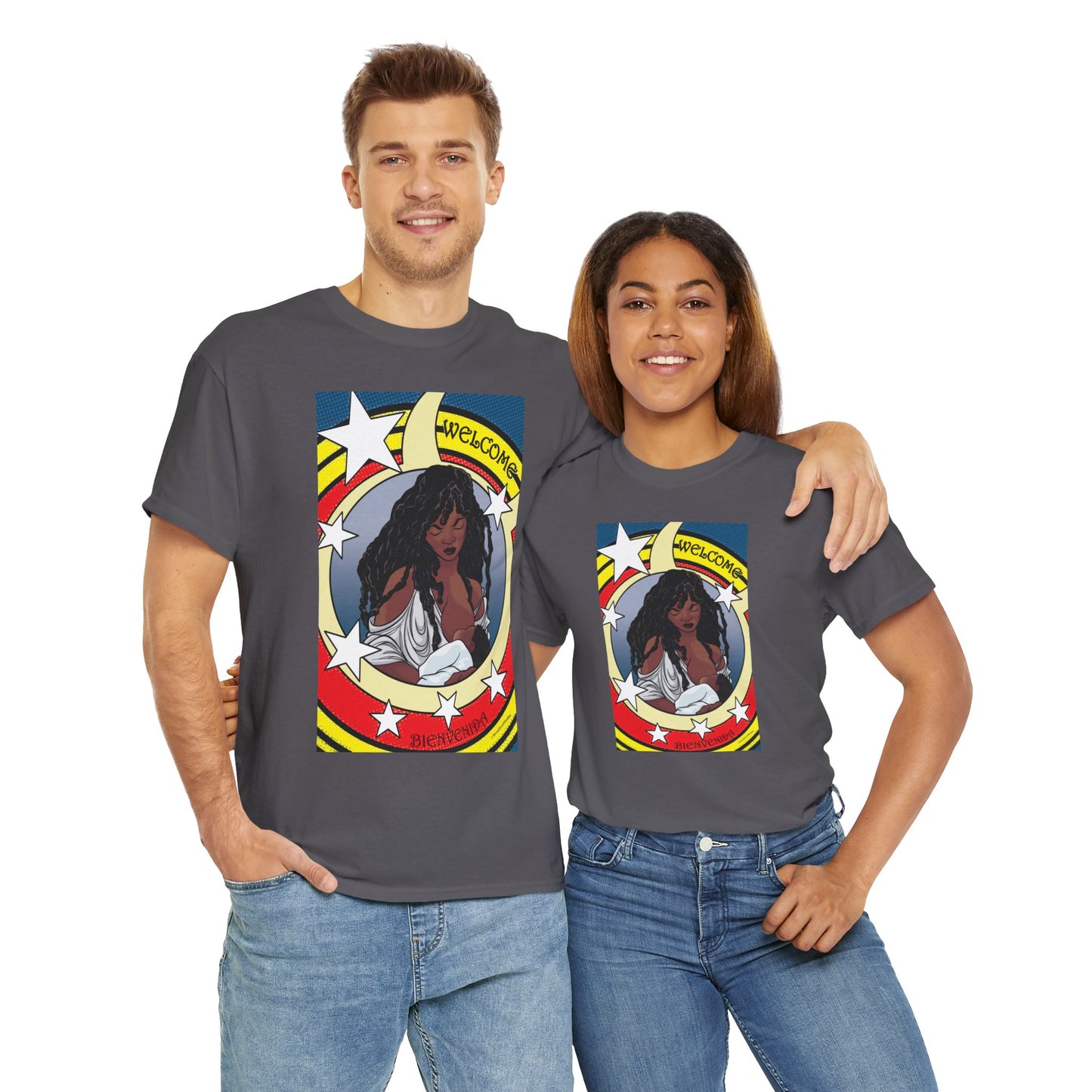 Welcome 3 (front) and Welcome 7(back) - T-shirt (back off shirt 'Breastfeeding Communities')
