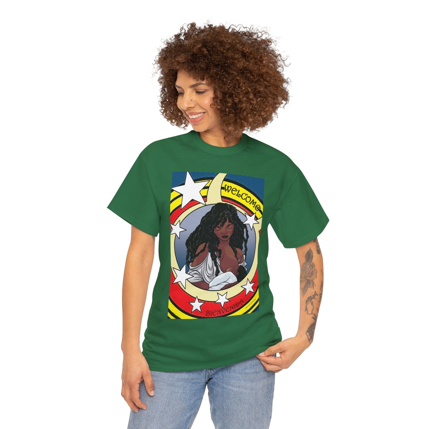 Welcome 3 (front) and Welcome 7(back) - T-shirt (back off shirt 'Breastfeeding Communities')