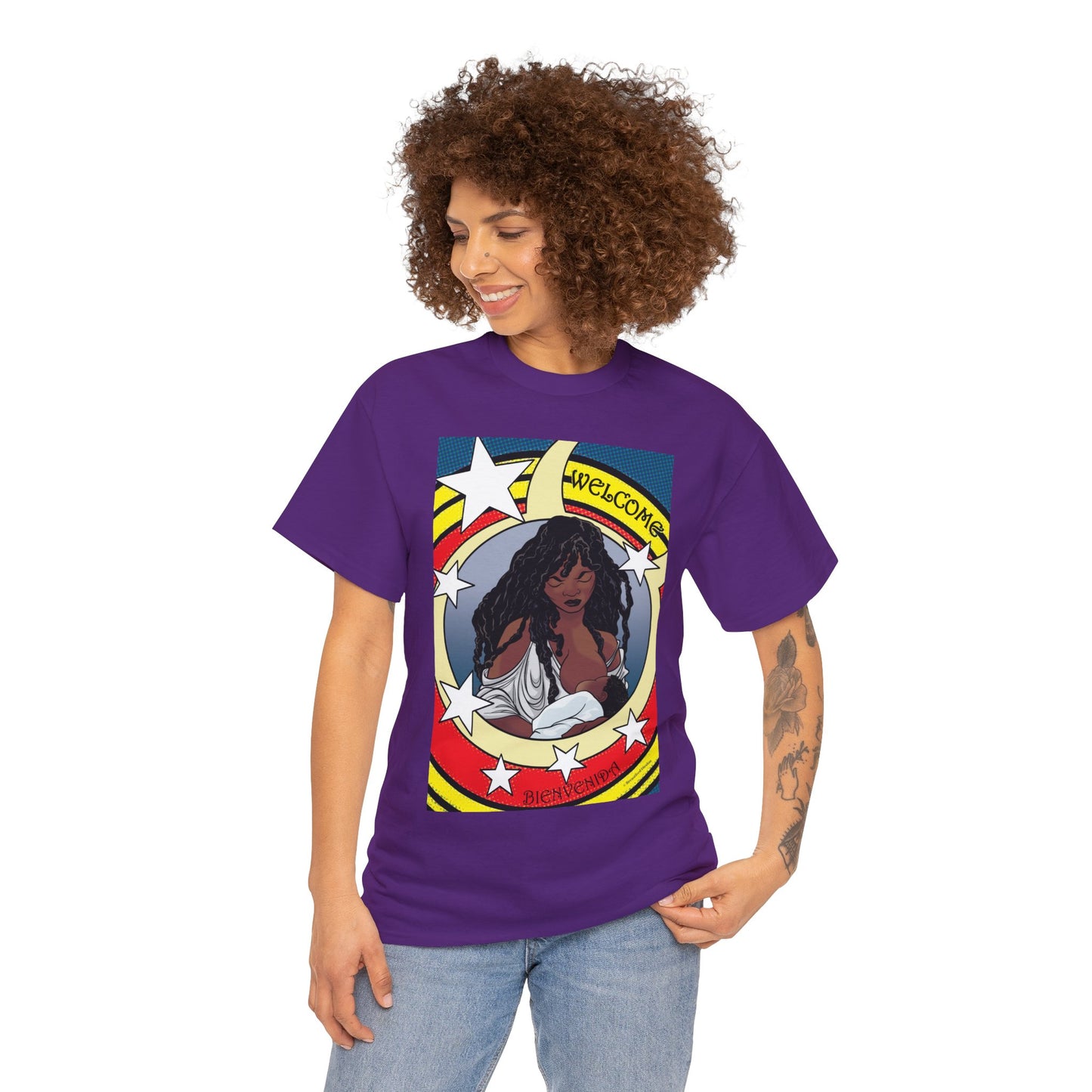 Welcome 3 (front) and Welcome 7(back) - T-shirt (back off shirt 'Breastfeeding Communities')