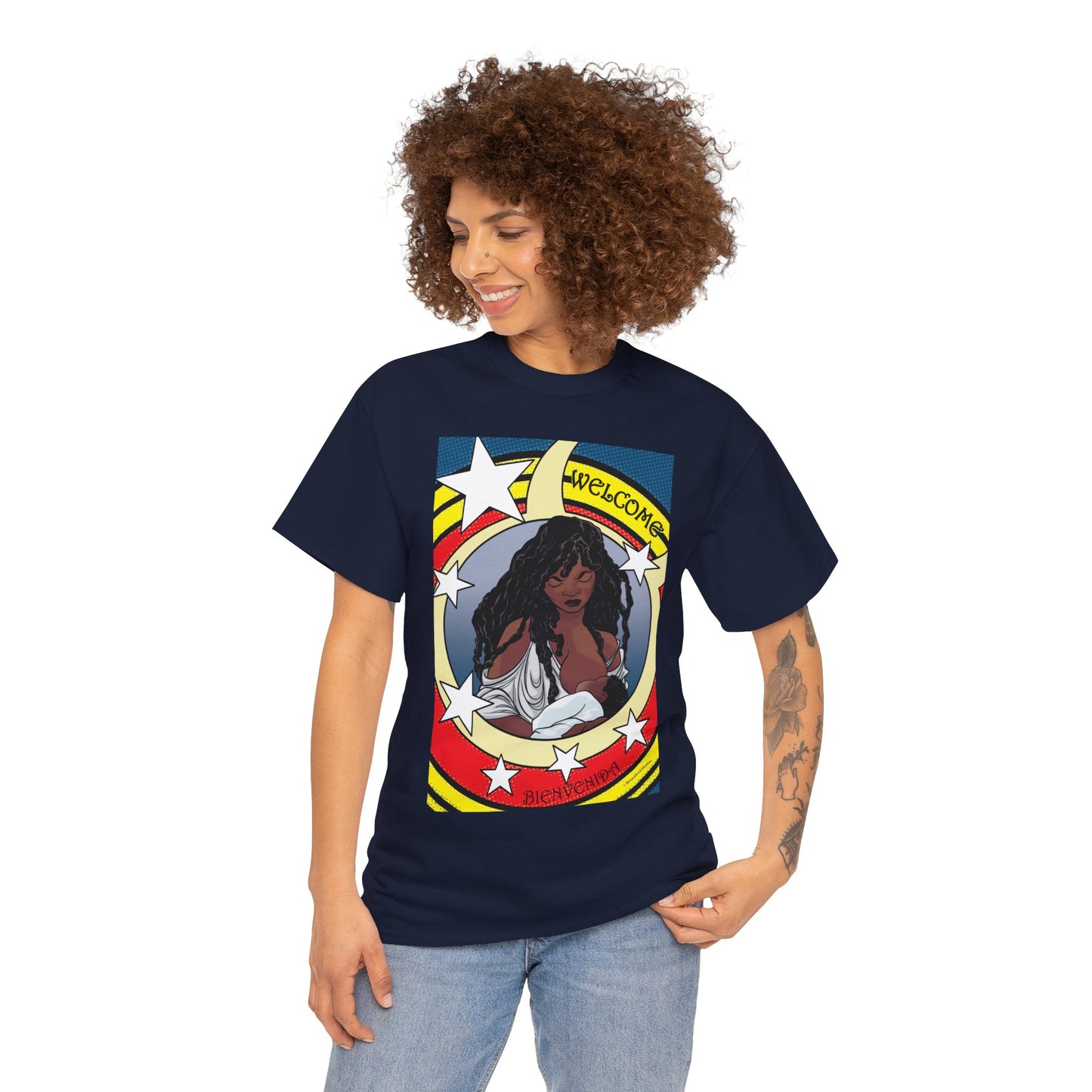 Welcome 3 (front) and Welcome 7(back) - T-shirt (back off shirt 'Breastfeeding Communities')