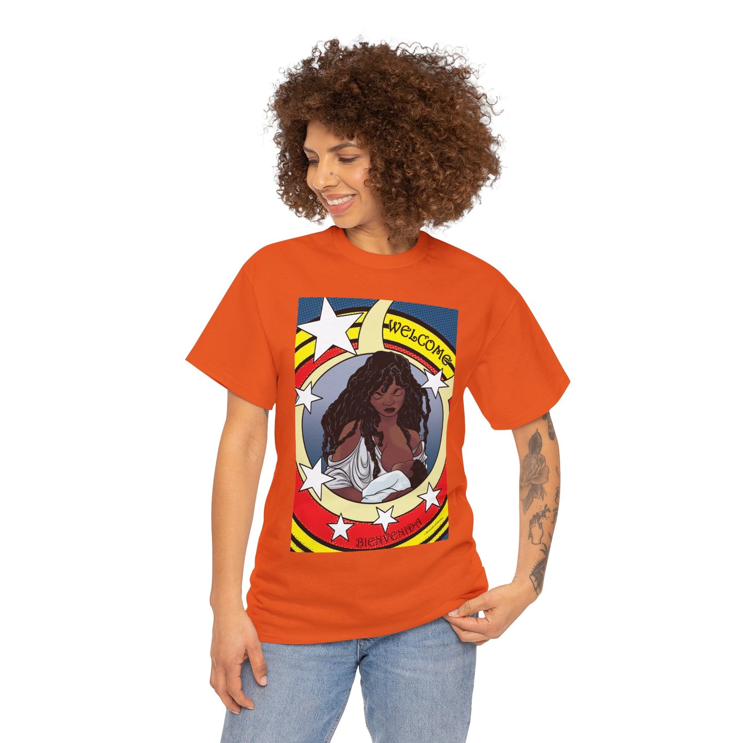 Welcome 3 (front) and Welcome 7(back) - T-shirt (back off shirt 'Breastfeeding Communities')