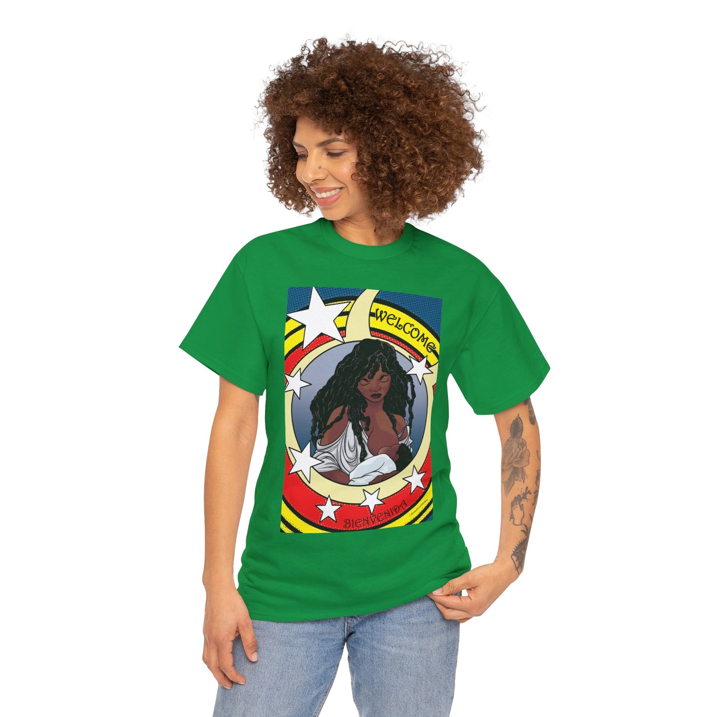 Welcome 3 (front) and Welcome 7(back) - T-shirt (back off shirt 'Breastfeeding Communities')